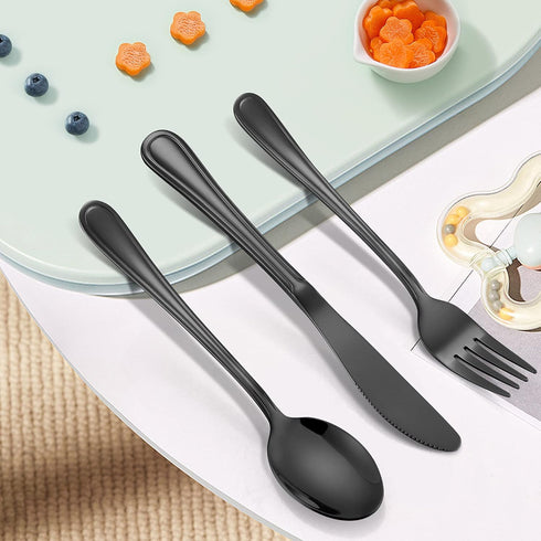 LIANYU 12-Piece Black Kids Silverware Set, Stainless Steel Toddler Flatware Set for 4, Includes Knife, Fork, Spoon,