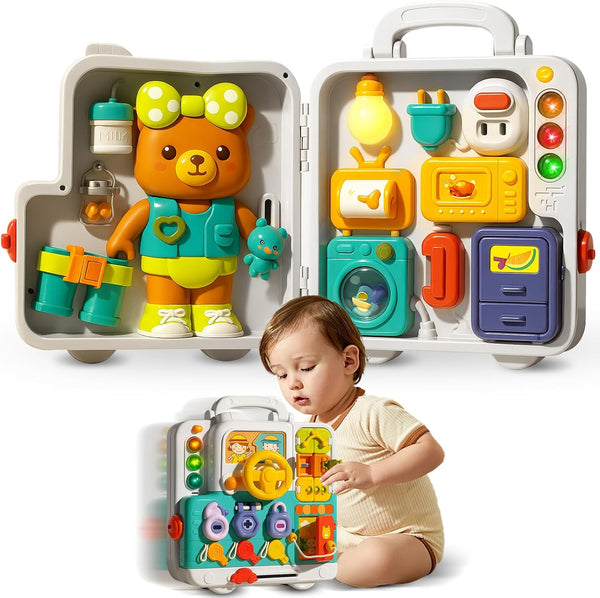 Montessori Busy Board for Toddlers 1-3, Baby Educational Activity Board with Lights