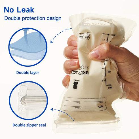 8oz 120 Count Snow Bear Breastmilk Storage Bag, Breast Milk Storage Bags for Freezer, Double Zipper Milk Bags