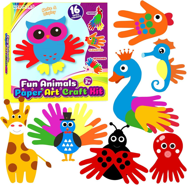 HAPMARS Animal Paper Art Craft Kit for Kids, 16 pcs Make Your Own Craft Projects for Boys Girls Age 3-8