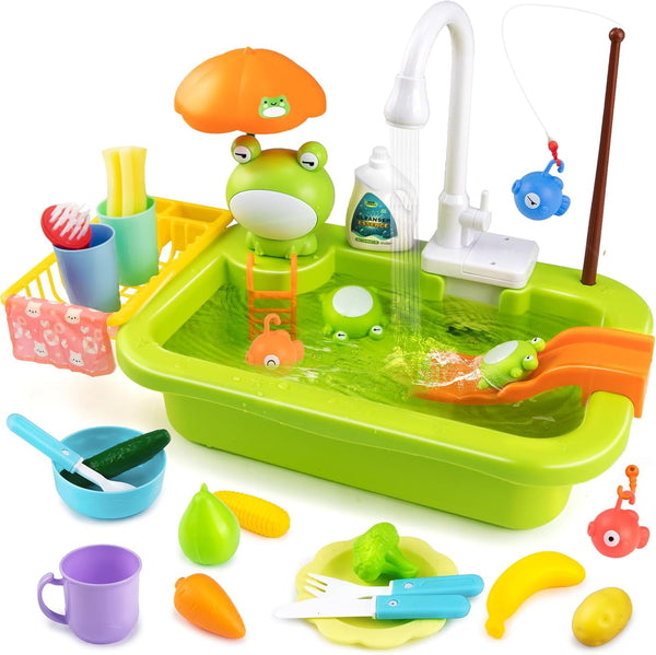 Aukful Play Sink with Running Water,Kids Sink Toy with Automatic Water Cycle System,Sink