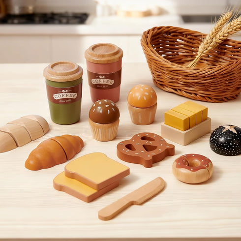 Sets 3-5 3 4 5 6 Toyssa Wooden Play Food for Kids Kitchen, Bakery Pretend Play Toy Food for Toddlers with Cutting Bread