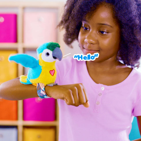 2 Pack 3+ Birds - Cockatoo & Blue Parrot - Slap Bracelet Interactive Plush Toy Birds, They Chat-Sing-Mimic Each Other
