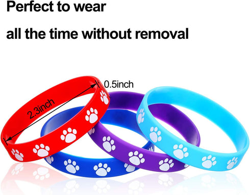Gejoy 48 Pcs Paw Print Rubber Bracelets - Multicolor Dog Paw Print Silicone Wristbands for Birthday Party Supplies