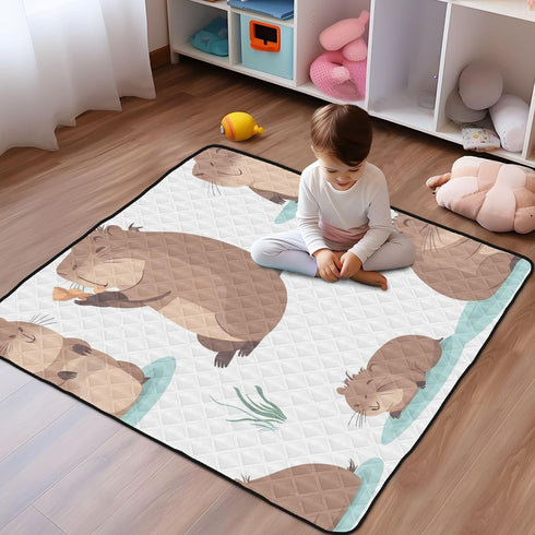Bokkoy 50x50 inches Beavers at Play Baby Gyms Play Mat, Polyester Lightweight Quilted Cushion, Waterproof Surface, Soft