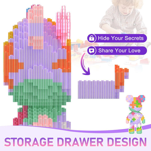 MIKIJOYS (4500PCS), 8886 Bear Building Blocks with Organizer Bins Fluorescent Bricks & Stroage Drawer, Gift for Adults