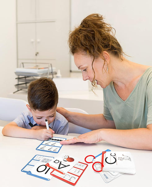 Gamenote Dry Erase Flash Cards - 47 Laminated Alphabet and Number Tracing Cards for Kindergarten with Marker