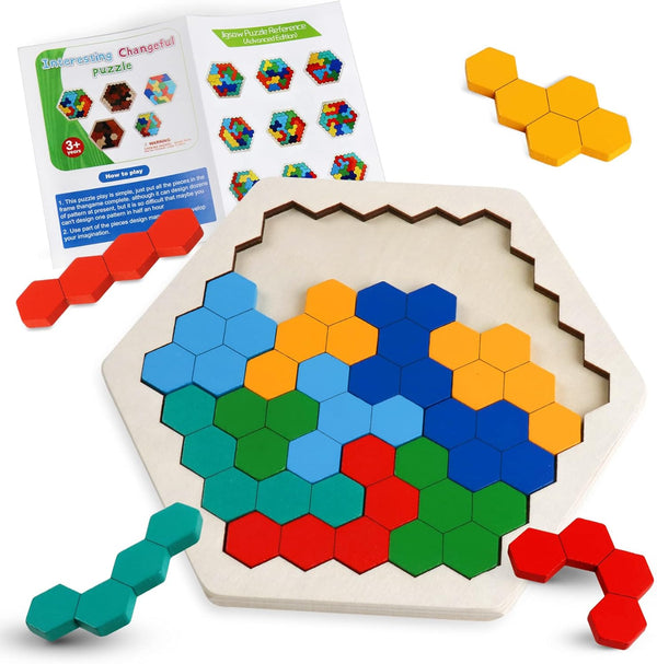 Skrtuan Wooden Blocks Puzzle for Kid Adults Brain Teaser Hexagon Puzzles Games