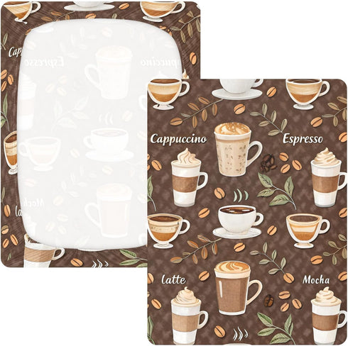 CZXW 52" 28" Coffees Pattern Crib Sheets Fitted x Natural Cotton Soft & Breathable for Baby Crib Mattress