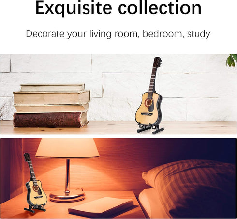 Wooden Miniature Guitar with Stand and Case, 5.9in Black Mini Guitar Model for Home Decor