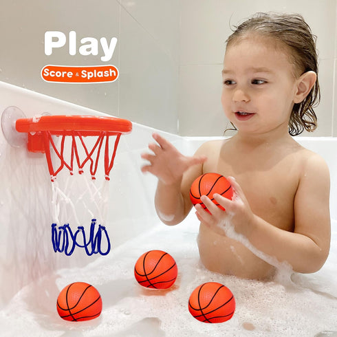 Bath Toys, Bathtub Basketball Hoop for Toddlers with 4 Soft Balls, Mold Free & Strong Suction Cup
