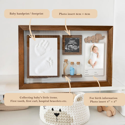 ifeolo 1st Baby Hand and Footprint Kit, Baby Memory Keepsake Box Frame with Tooth Box & First Curl Holder, Newborn