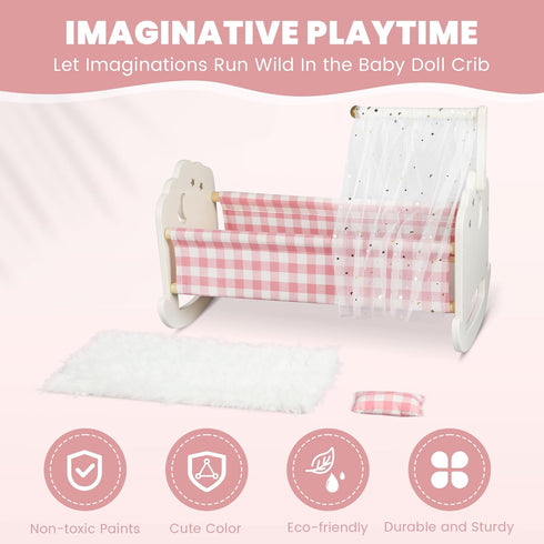 Set, 18 Inch Pithfor Wooden Baby Doll Crib Baby Doll Bed Toys for Dolls, with Bedding and Canopy, Baby Doll Furniture