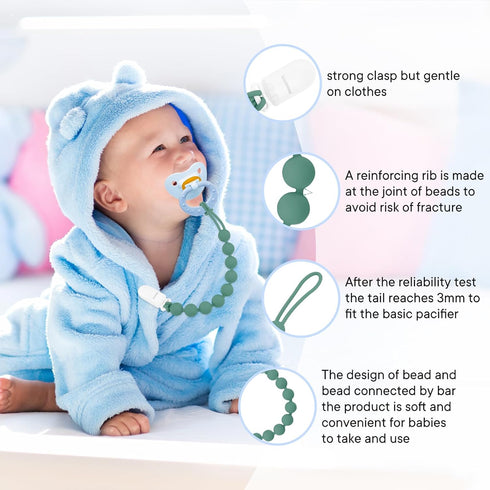 Silicone Pacifier Clip Holder, 4 Pack One Piece Soft Flexible Binky Clips for Boys, Birthday Gift