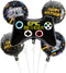 5 Pcs Black Video Game Party Balloons, Aluminum Membrane Birthday Supplies for Boys Game Themed Decoration