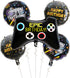 5 Pcs Black Video Game Party Balloons, Aluminum Membrane Birthday Supplies for Boys Game Themed Decoration