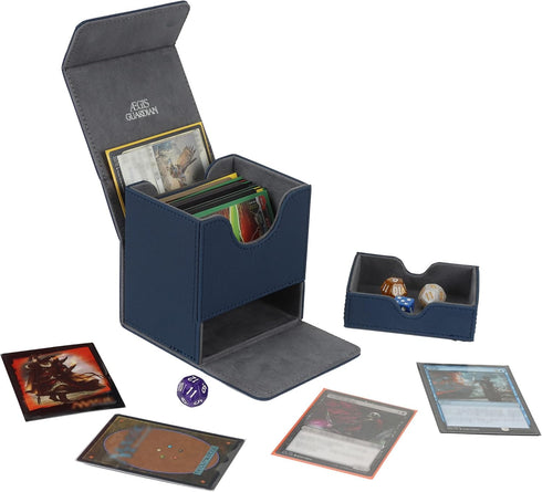 AEGIS GUARDIAN Card Deck Box with Dice Tray for MTG Cards, PU Leather Storage Box for 150+ Sleeved Cards