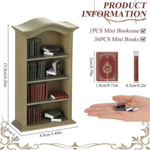 36 1:12 1 Bookcase,4 Pcs Scale Miniatures Dollhouse Books and Wooden Floors Furniture Display Bookshelf Cabinet Mini