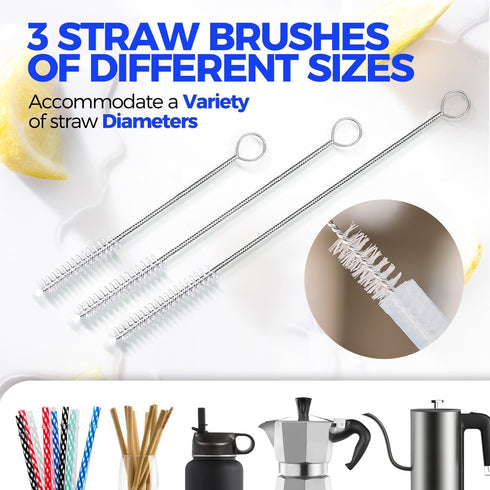 5-Piece Set 14" 3 Holikme Bottle Brush Cleaner - Stainless Steel Handle, Straw Brushes, Cleans Water Bottles, Cups