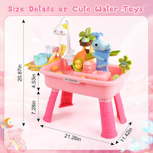 AZTWMYS 3+ Upgraded Toddler Sand Water Table Toy with Electric Water Pump, Kids Sand Water with Faucet/Play Food