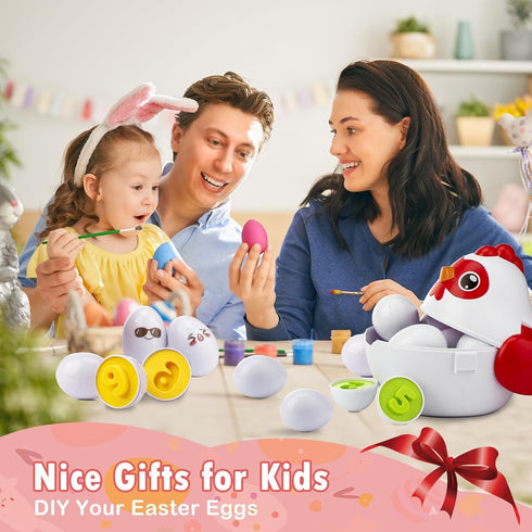 24-Piece VROGTIK Easter Egg Matching Game, Easter Basket Stuffers for Kids, Color Shape Number Recognition Educational