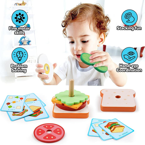 Set Wooden Sandwich Sorting Stacking Toys Play Food for Toddlers Preschool Educational Montessori Toys Fine Motor Toy