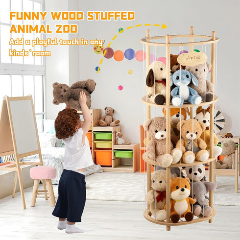 Stuffed Animal Zoo Storage Extra Large Wooden Stuffed Animal Holder Soft Toy Organizer Nursery Zoo Cage Plush Stuffed