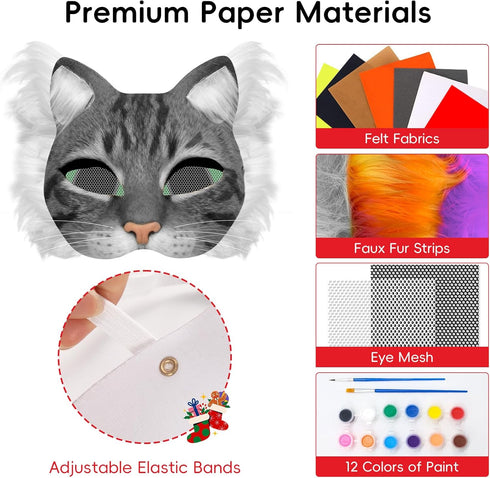 124 Set PCS Therian Mask Kit Cat Masks to Dress Up DIY Therian Cat Mask with Fur Eye Mesh Stickers Furry Masks