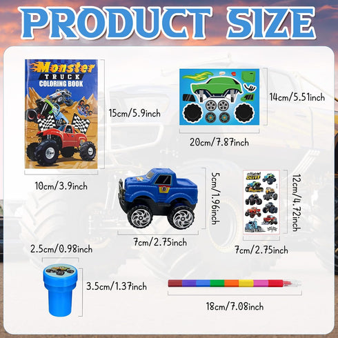 72 Cinrobiye Pcs Monster Truck Party Favors Bulk, Truck Car Coloring Books with Crayons Stickers Stampers Goodie Bag