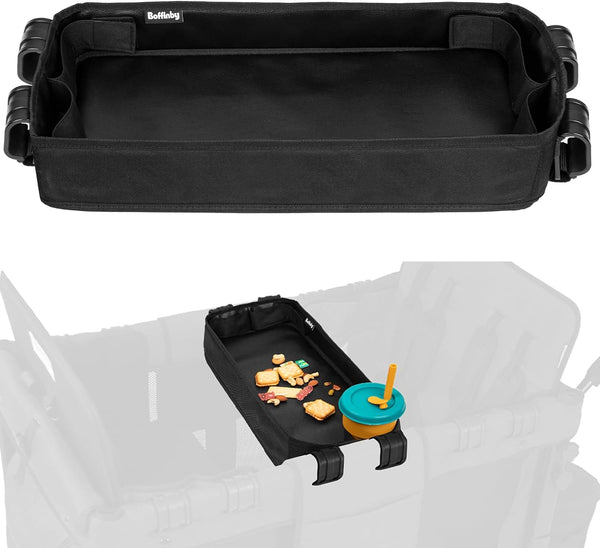 Double Sided Stroller Tray for Wonderfold Wagon - Kids Snacks & Activities, Faux Leather Sides, 4 Cup Holders