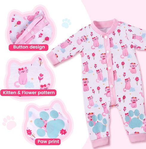 2 17-22 Inch Set BABESIDE Pcs Reborn Babys Doll Clothes for Baby Dolls, Pink Cat Pattern Reborn Baby Dolls Accessories