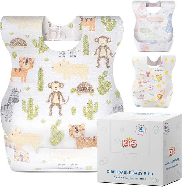 KIIS Disposable Baby Bibs for Boys and Girls, Individually Packaged, Soft and Leakproof (20 PCS / 60 PCS)