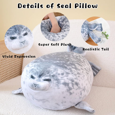 Chubby Blob Seal Pillow, Cute Seal Plush with 4 Baby Seal Plushies, Soft Cotton Stuffed Animals for Kids
