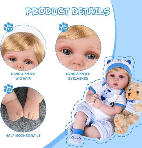 Aori Real Life Baby Dolls, 22 inch Lifelike Baby Doll, Realistic Newborn Boy with Feeding Accessories Set