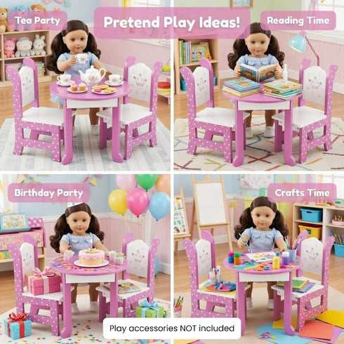 18 Inch Set 2 Emily Rose Wish Crown Doll Dining Wooden Table & Chairs for American Girl Dolls | Premium Dollhouse