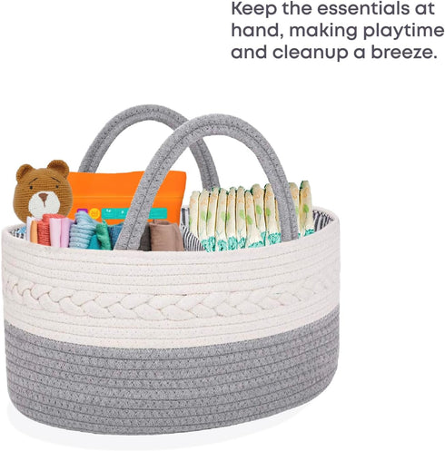 Oliver & Emilia Diaper Caddy - Portable Woven Baby Organizer Basket w/Handle, Nursery Changing Caddies & Dividers