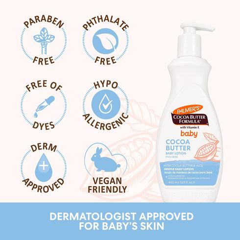 13.5 Oz, 48Hr Palmer's Baby Lotion, Cocoa Butter Formula Body Lotion, Fl Gentle Baby Moisturizer for Delicate Skin