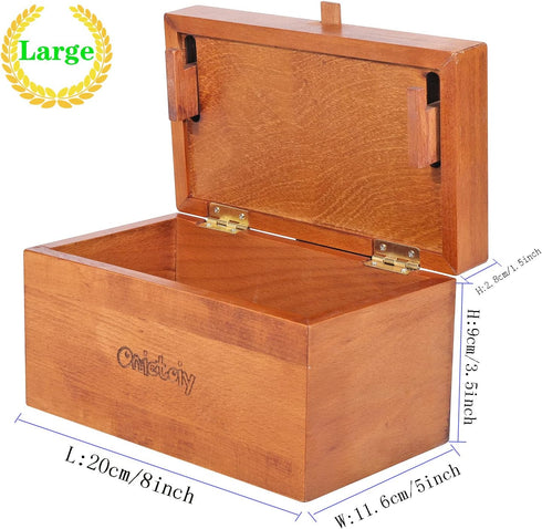 Big 32 Steps Wooden Secret Puzzle Box, Handmade Beech Wood Money Holder, Retro Compartment Brain Teaser Toy for Kids