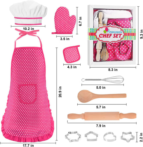 Gifts for 2-8 Year Old Girls Boys, Chef Costume Set Kids Apron for Girls, Toddler Birthday Xmas Gifts