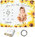 Sunflower Baby Monthly Milestone Blanket for Girls, Newborn Yellow Floral Month Blanket, Soft Flannel Photography