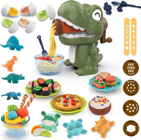 Dough Play Sets for Kids 2-4, Dinosaur Noodle Maker Toy, Toddler Play