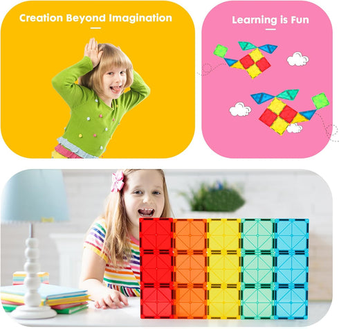 Gemmicc 100 2 PCS Magnetic Tiles with Cars, STEM Approved Educational Magnet BuildingToys, Magnet Puzzles Stacking