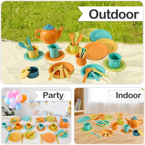 BUYGER Kids Play Kitchen Toy Accessories Tea Party Set - Cookware Utensils Dishes for Little Girls Ages 3-5