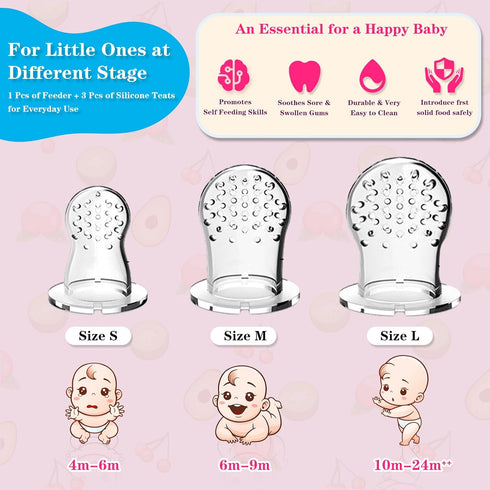 2 Pack, 4M+, Frozen Baby Fruit Feeder Pacifier Silicone Baby Food Feeder, Pink Bunny Feeder for Babies Fruit Feeder