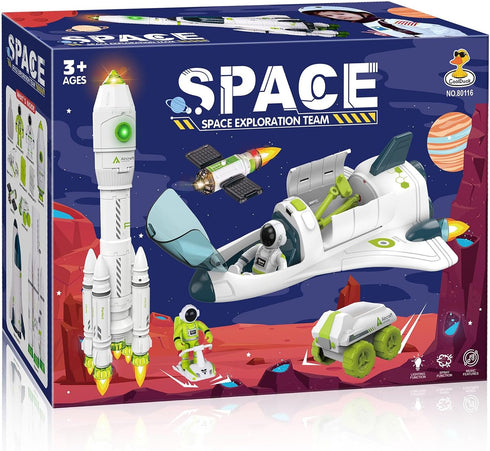 Space Rocket Shuttle Toy Set - Spacecraft Airplane Toys with Lights, Sound & Astronaut Figures for Kids