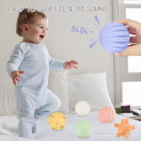Sensory Balls for Babies - 6 Pack, Soft & Textured Montessori Toys for 1-3 Years, Wheat Straw Toddler Balls