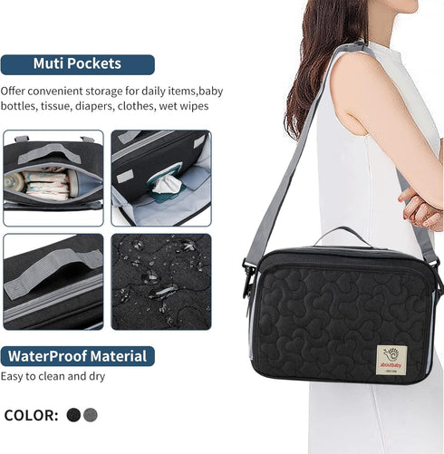 TRENDPLAY Small Diaper Bag - Mini Stroller Organizer Caddy with Wipe Pockets, Fits All Strollers, Black