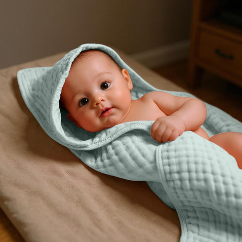 VitalCozy 8 (32 32 Inch,Mist Pcs Baby Muslin Hooded Bath Towels and Washcloths Muslin Cotton Hooded Baby Towels