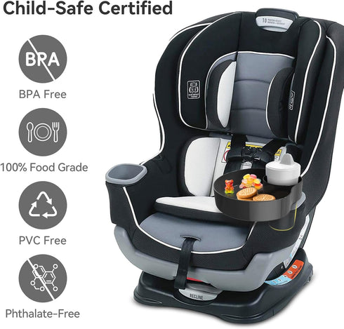 Car Seat Cup Holder Snack Tray Black, Toddler Travel & Road Trip Essentials Accessory for Mess-Free Snacking in the