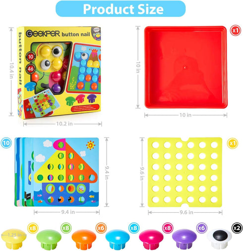 Geekper Button Art Toys for Toddlers - Color Matching Mosaic Pegboard Educational Toys for Kids